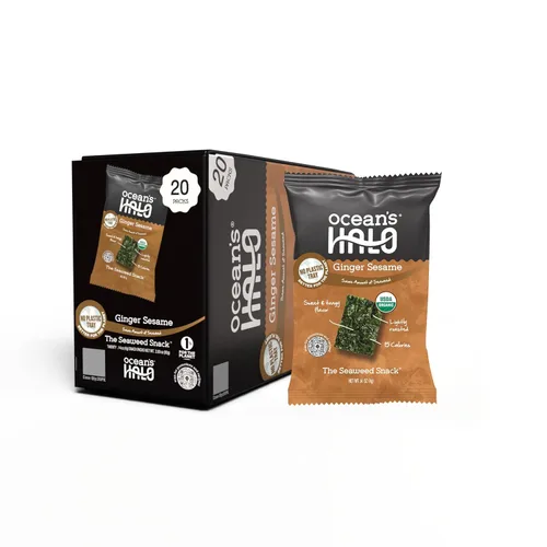Miniatura 4 de Ocean's Halo Snacks de algas orgánicas – Cebolla Maui, sin bandeja, veganos, crujientes salados, paquete de 20 (0.14 onzas cada uno)