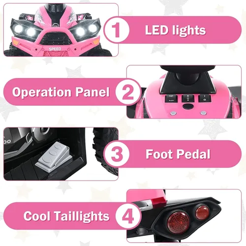 Miniatura 4 de INFANS vehículo de juguete para paseo, ATV eléctrico de 12V con 4 ruedas, vehículo con música, claxon, velocidades alta y baja, luces LED, juguete