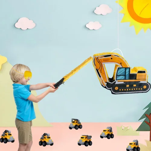 Miniatura 4 de Piñata de construcción Camión volquete piñata para niños Construcción Fiesta de cumpleaños Tractor Excavadora Coche con Vehículos Juguetes Pulseras