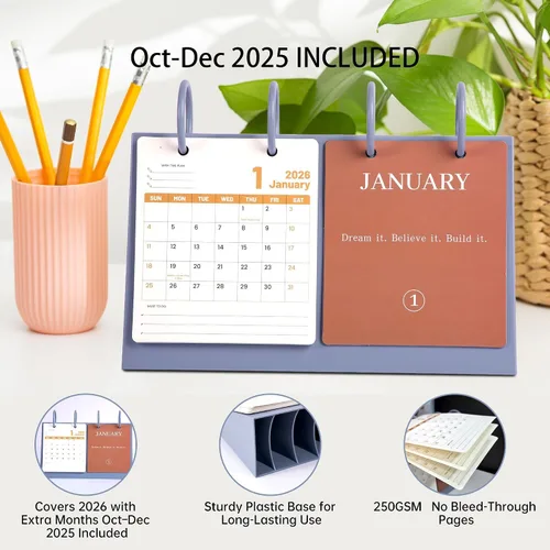 Miniatura 2 de Calendario de escritorio pequeño 2025-2026, de diciembre de 2025 a diciembre de 2026, calendario mensual decorativo para escritorio con citas Azul