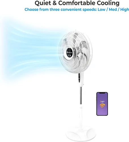 Miniatura 8 de Comfort Zone Ventilador oscilante inteligente WiFi de 18 pulgadas, ventilador de pared de 3 velocidades con control de voz, temporizador de función