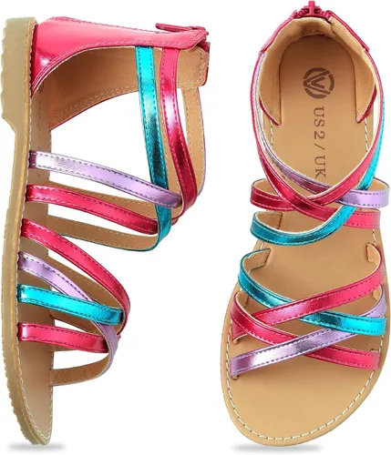 Sandalias de gladiador para niñas con puntera abierta, sandalias de verano transpirables con cremallera en el talón (niños pequeñosniños grandes)