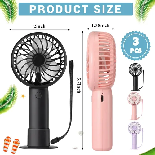 Miniatura 2 de Tujoe Mini ventilador de mano potente de 3 velocidades, ventilador personal pequeño portátil recargable con base USB para mujeres, maquillaje