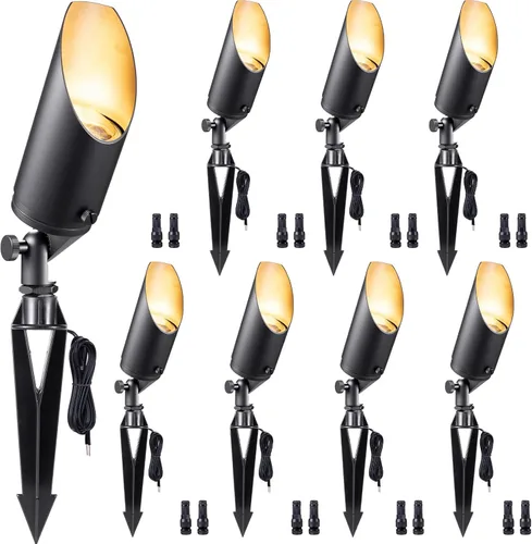 Miniatura 49 de Gardenreet Focos de paisaje de latón de bajo voltaje, luz LED para exteriores de 12 V, luces con cable IP65 impermeables, bronce antiguo