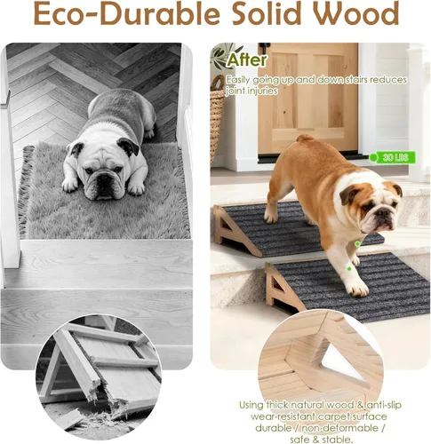 Miniatura 4 de Paquete de 1 rampa de escaleras para perros pequeños y mayores, escalones antideslizantes de madera para mascotas, rampa de asistencia para perros