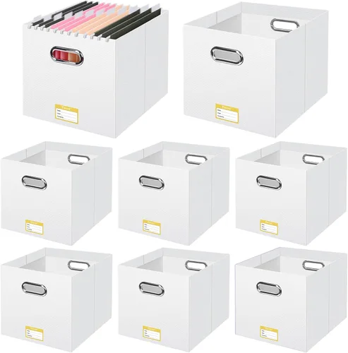 Miniatura 52 de BALEINE Caja organizadora de archivos, organizador de carpetas de archivos de cartón con asa para tamaño carta, caja de archivos colgante plegable