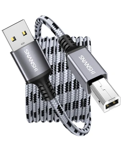 SNANSHI - Cable de impresora USB de 25 pies, cable USB 2.0 tipo A a B macho, cordón de impresora trenzado de nylon, cable de escáner de alta