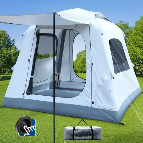 Quick Inflatable Camping Tent 3-4 Person Glamping Outdoor Air Blow Up Tents, Easy Set up,Rainfly & Waterproof Inflatable House Tent for Adults