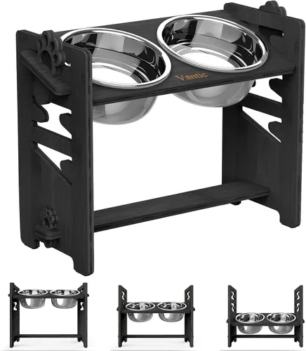 Miniatura 7 de Vantic Cuencos elevados para perros, soporte elevado ajustable para cachorros y gatos pequeños, alimentador de alimentos de bambú resistente