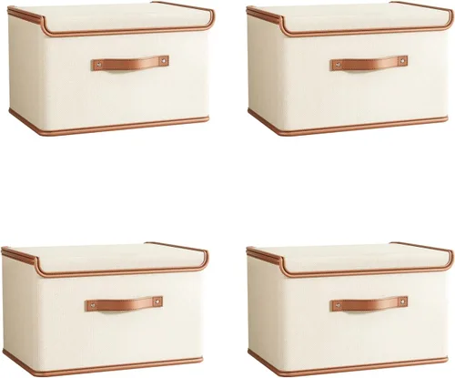 Miniatura 16 de Tuza Paquete de 2 contenedores de almacenamiento con tapas, contenedor organizador plegable de armario, caja organizadora de tela con asas, cajas