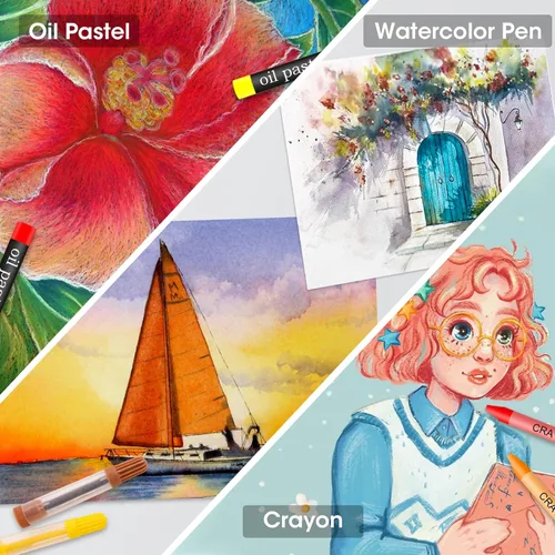 Miniatura 4 de VigorFun Suministros de arte, kit de arte de dibujo de 240 piezas, estuche de arte de regalo con caballete triple de doble cara, incluye blocs