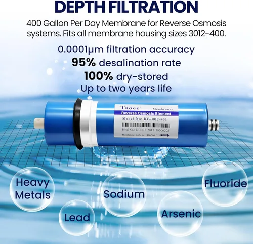 Miniatura 3 de Filtro de membrana de ósmosis inversa 400 GPD RO Membrana de ósmosis inversa de 3.0 x 12 pulgadas Reemplazo del filtro de agua para debajo