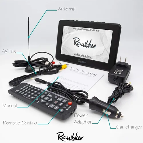 Miniatura 4 de Rawblue Televisión digital portátil de 7 pulgadas, ATSC TFT, pantalla LED de visión gratuita. Televisión/monitor con batería incorporada