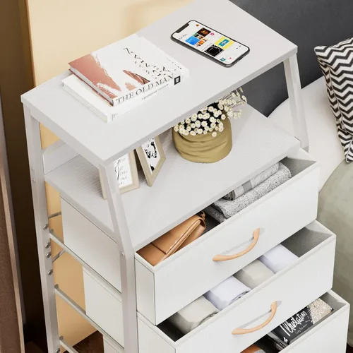 Miniatura 4 de Furnulem Cómoda negra con 5 cajones, cómoda de tela vertical para dormitorio, pasillo, entrada, habitación del bebé, organizador de armario, mesita