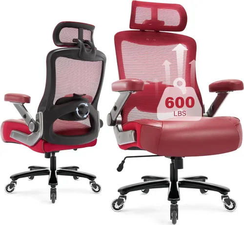 Miniatura 9 de Silla de oficina grande y alta de 600 libras, silla de computadora ejecutiva resistente con brazos abatibles 3D, ruedas grandes, silla de escritorio