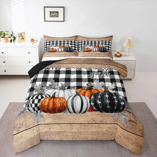 Miniatura 8 de Erosebridal Juego de edredón de gatos lindos para niños, juego de ropa de cama de calabaza y hoja de arce para niñas y niños, juego de edredón