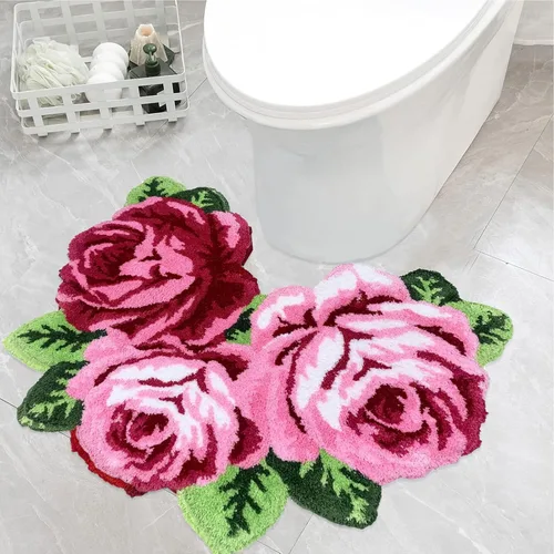 Miniatura 11 de USTIDE Alfombra de baño en forma de U, antideslizante, gruesa, peluda, azul, rosa, absorbente, alfombra de baño, decoración de granja, alfombra