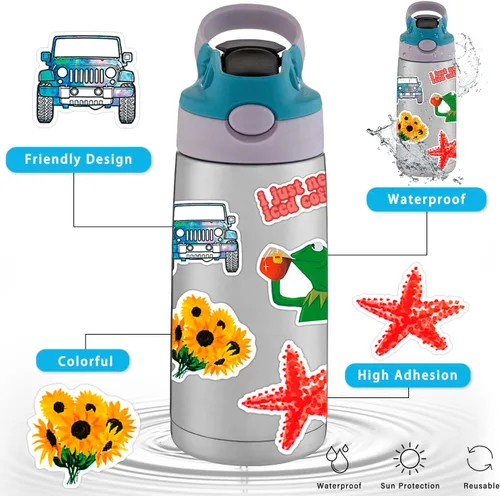 Miniatura 6 de Calcomanías para botellas de agua, 300 unidades, coloridas y divertidas, calcomanías de vinilo impermeables para botellas de agua, laptop, álbum