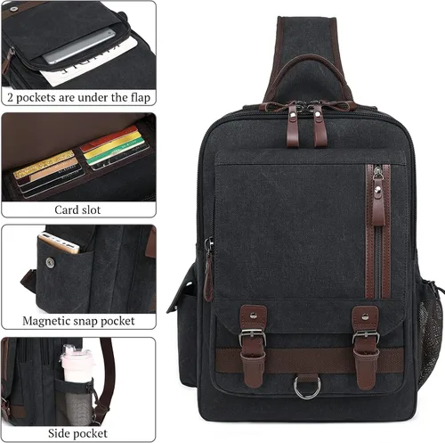 Miniatura 7 de Mygreen bolsa cruzada de lona, mochila de viaje