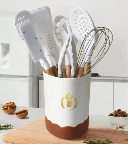 Miniatura 5 de Color Dots - Juego de utensilios de cocina de silicona, 11 piezas, mango de madera, resistente al calor, antiadherente, seguro para utensilios