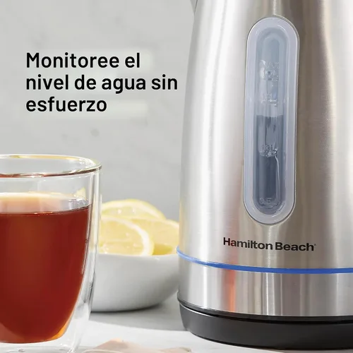 Miniatura 7 de Hamilton Beach - Tetera eléctrica de té, hervidor y calentador de agua, 1.7 litros, sin cable, 1500 vatios para ebullición rápida, apagado