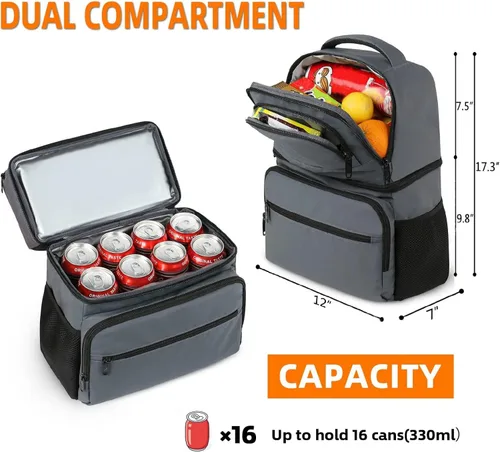 Miniatura 2 de MATEIN Mochila enfriadora, 26 latas, mochila térmica de almuerzo para hombres y mujeres, a prueba de fugas, de doble capa, mochila de almuerzo Gris