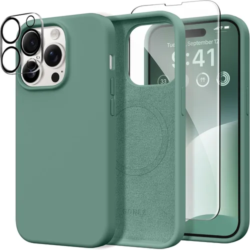 Miniatura 106 de GONEZ Funda de silicona para iPhone 14 Pro Max, compatible con MagSafe, con protector de pantalla + protector de lente de cámara, silicona líquida a