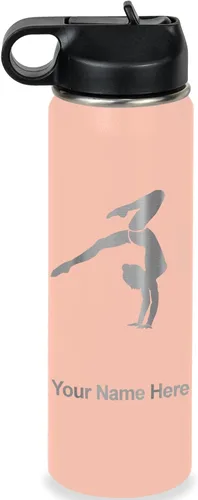 Miniatura 64 de LaserGram Botella de agua personalizada, soporte de mano de gimnasta, acero inoxidable de doble pared aislada al vacío con popote superior, regalo