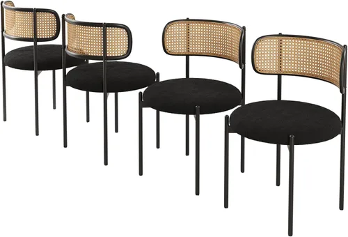Farini Juego de 4 sillas de comedor tapizadas modernas, sillas de comedor con respaldo de ratán, sillas de cocina decorativas con patas de metal,