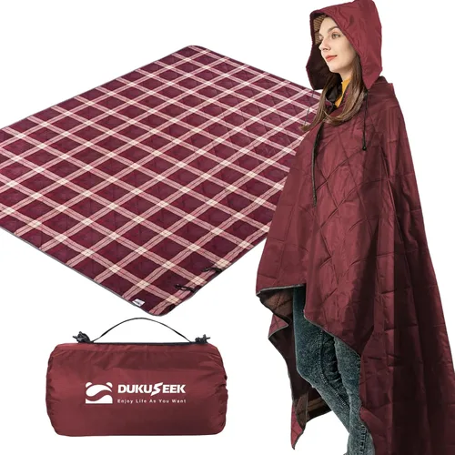 Miniatura 10 de DUKUSEEK - Manta de camping portátil para exteriores con capucha, manta grande plegable para mochileros con capucha para estadios, edredón ligero