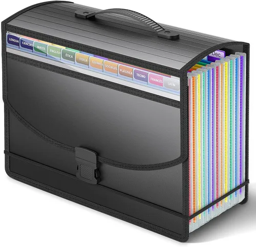 Organizador de archivos de acordeón con asa, carpeta de archivos expandible de 13 bolsillos para papel, documentos, facturas, caja de archivo