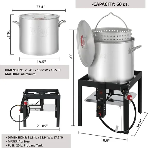 Miniatura 3 de Feasto Olla para hervir mariscos de 60 cuartos de galón con cesta y quemador, kit de olla y quemador de mariscos de aluminio con salida de 100,000