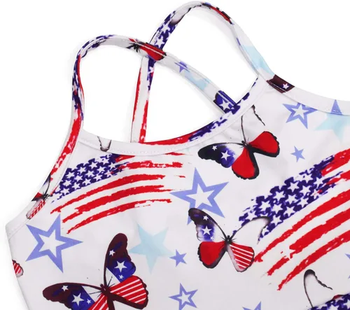 Miniatura 3 de Vestido de verano para niñas con tirantes delgados, vestido patriótico 4 de julio con la bandera americana