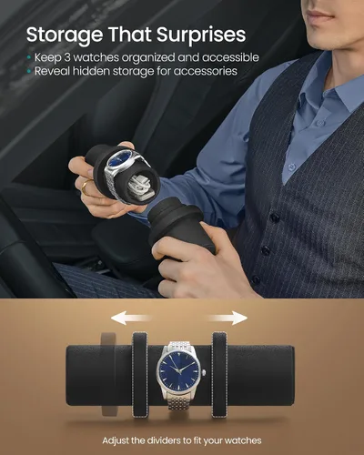 Miniatura 27 de SONGMICS 24 organizador y exhibidor negro de calidad superior, de vidrio, con funda para reloj, de piel sintética UJWB024