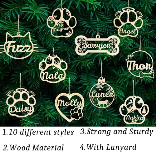 Miniatura 2 de Adorno personalizado de pata de perro y gato, adorno personalizado con nombre de mascota, adornos de madera personalizados para árbol de Navidad