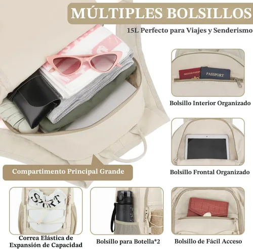 Miniatura 3 de ZOMFELT Mochila de senderismo para mujeres y hombres, mochila plegable ligera de 15 litros para viajes, mochilas de viaje pequeñas resistentes al