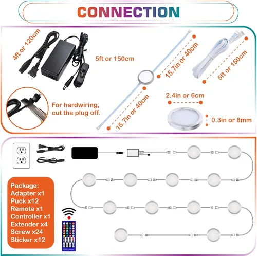 Miniatura 2 de RGBW - Luz LED para armario, estantería para estantería, iluminación de exhibición, multicolor cambiante y blanco verdadero, regulable remoto, Kit