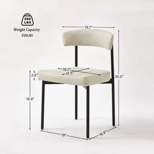 Miniatura 2 de GrandNoor Juego de 2 sillas de comedor de piel sintética beige, silla de cocina tapizada sin brazos, moderna silla de comedor con respaldo curvado