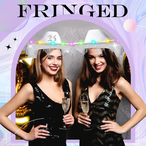 Miniatura 6 de Sombrero de vaquera con diamantes de imitación, sombrero de vaquero con flecos, sombrero occidental con purpurina para hombres y mujeres, disfraz