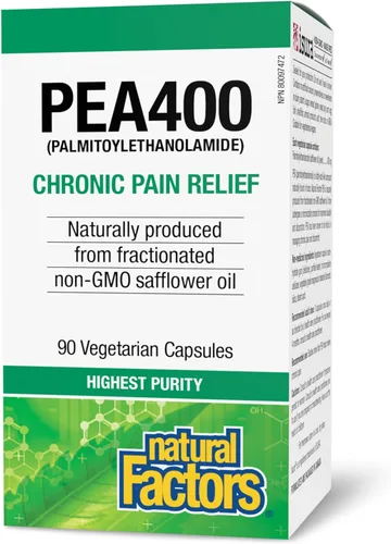Natural Factors PEA400 - Palmitoiletanolamida pura para alivio, apoya el sistema nervioso y las molestias ocasionales, sin OMG, 90 cápsulas (90