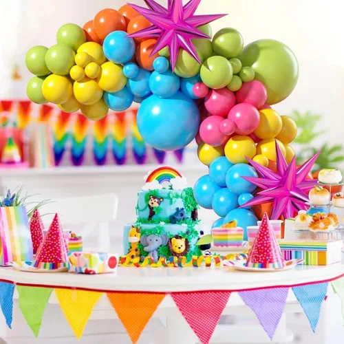 Miniatura 4 de Arco de globos de color verde, azul, amarillo y naranja, guirnalda de globos de arcoíris con globos de látex rosa, rojo, amarillo, naranja, azul
