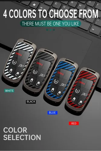Miniatura 7 de SANRILY Funda para llavero inteligente con patrón de fibra de carbono, color negro, apta para Jeep Grand Cherokee Renegade para Chrysler 200 300