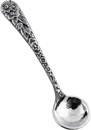 Miniatura 8 de Cuchara de sal pequeña con borde festoneado de plata de ley, cucharas de mostaza