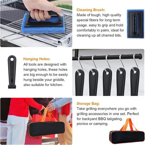 Miniatura 5 de Blackstone Kit de accesorios para parrilla, 16 piezas de accesorios de parrilla plana para Blackstone y chef de campamento con espátula, raspador