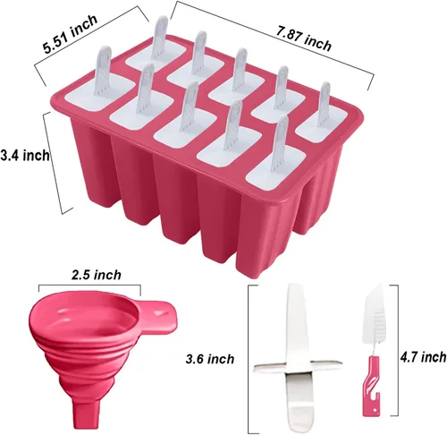 Miniatura 4 de Moldes de silicona para paletas, 10 moldes para hacer paletas de hielo con 10 palos reutilizables, cepillo de limpieza y embudo, moldes caseros
