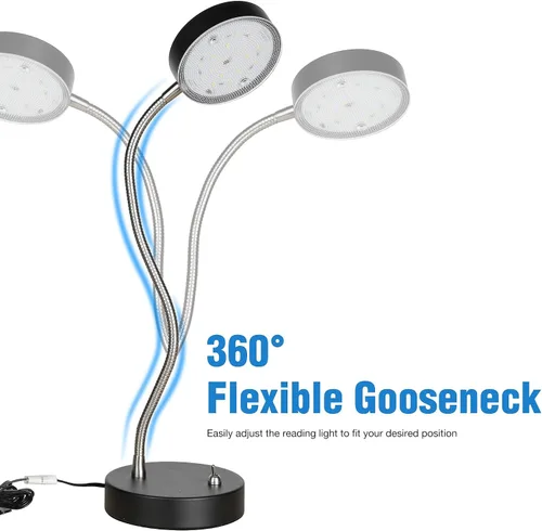 Miniatura 5 de Lámpara de escritorio LED de cuello de cisne flexible de 19.25 pulgadas, luz de mesa plegable con base estable, 4.5 W, 260 lúmenes, 4000 K, cable