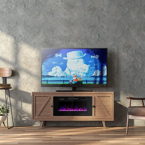Topment Chimenea eléctrica empotrada y montada en la pared con color y velocidad de llama ajustables, control remoto y táctil con temporizador, bajo