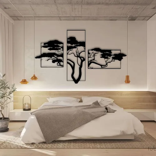 Miniatura 2 de ICEWQOQU Arte de pared con árbol de la vida, 3 piezas de metal árbol de la vida, decoración de pared natural, arte de pared grande de metal