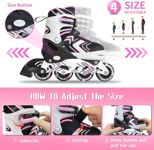 Miniatura 4 de Nattork Patines en línea ajustables para niñas y niños con ruedas completamente iluminadas, patines en línea para principiantes para niños y jóvenes