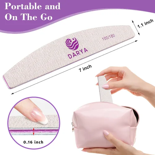 Miniatura 2 de DARYA Limas de uñas (12 piezas) de doble cara de grano 100/180 para uñas acrílicas, lima de uñas naturales, duraderas, lavables, lima de uñas